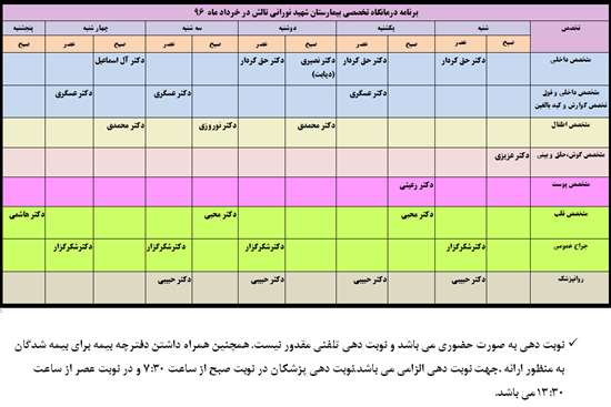 برنامه درمانگاه بیمارستان شهید نورانی تالش در خرداد ماه سال 1396 -6,